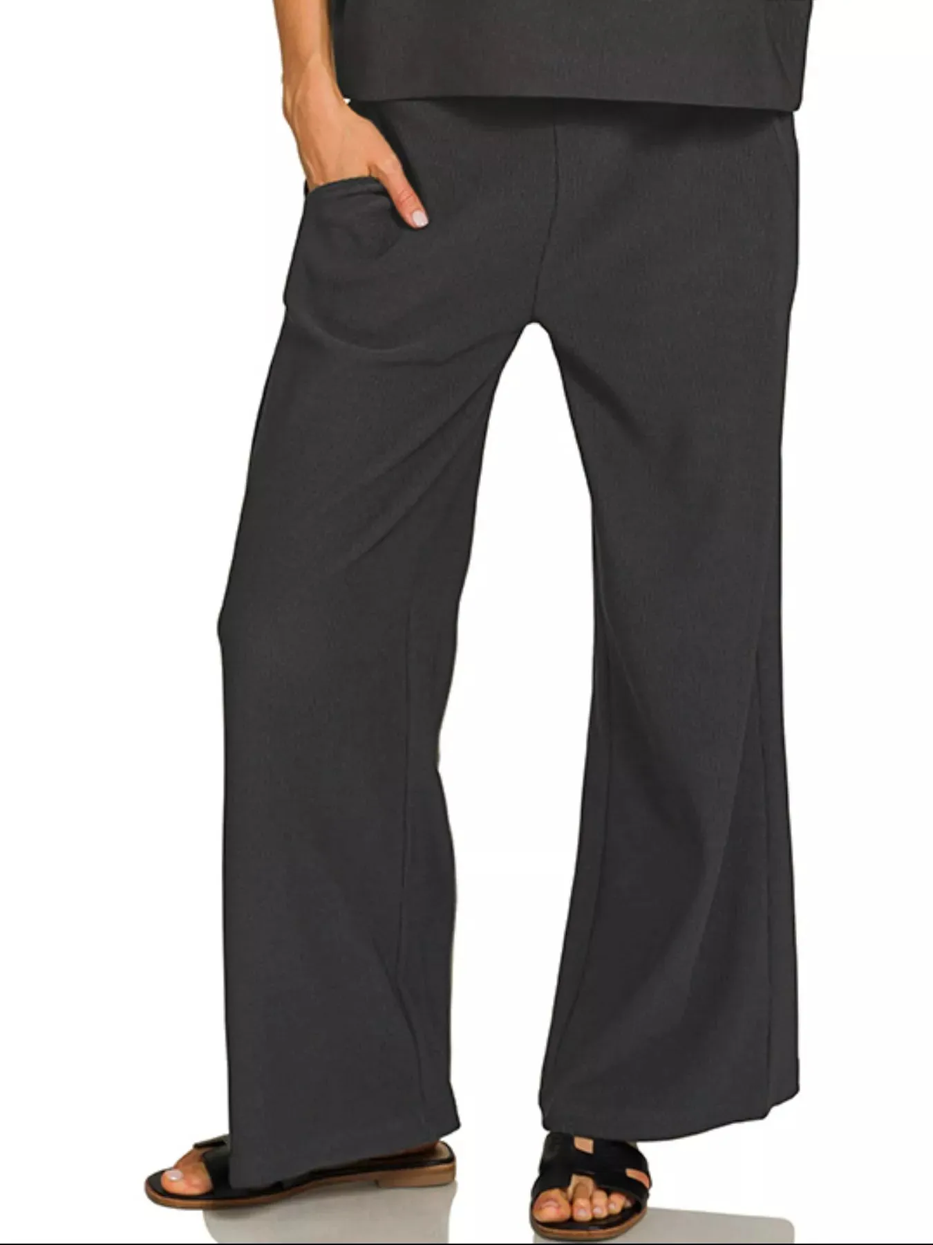 Zenana Ribbed Round Neck Tee & Pants Set sold by The Dogwood Boutique product image thumbnail 2