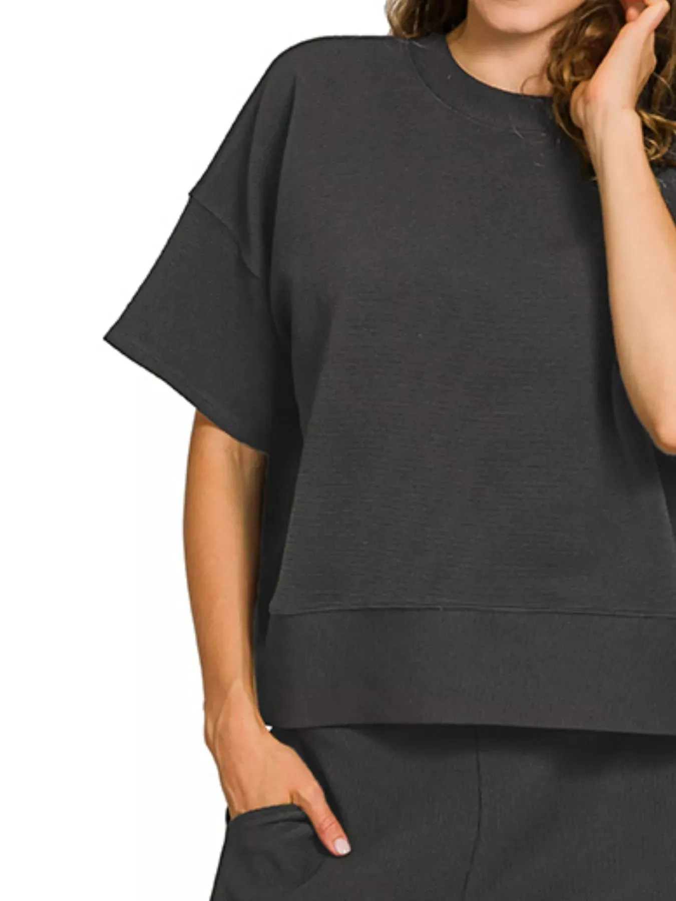 Zenana Ribbed Round Neck Tee & Pants Set sold by The Dogwood Boutique product image thumbnail 3