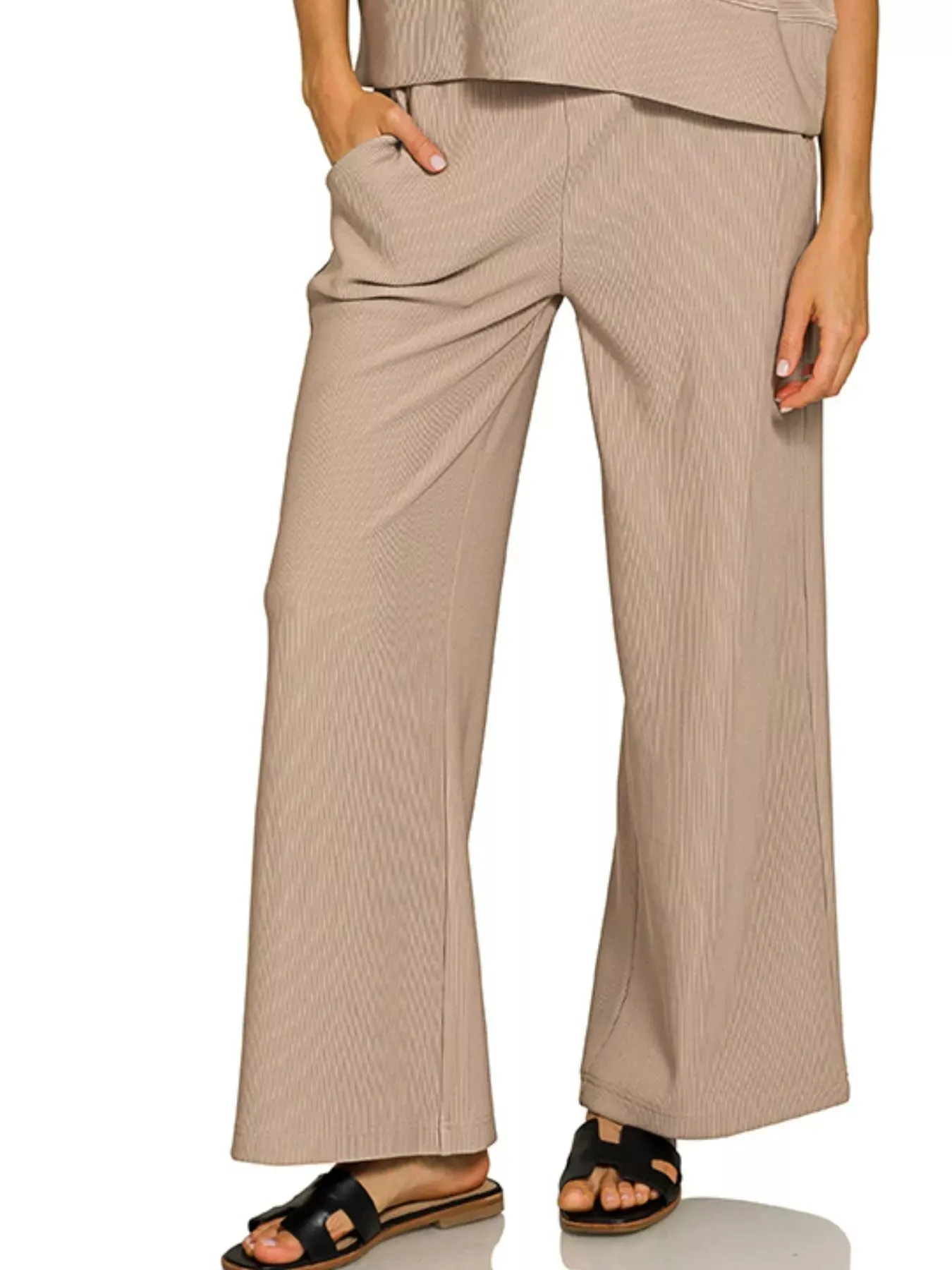 Zenana Ribbed Round Neck Tee & Pants Set sold by The Dogwood Boutique product image thumbnail 2