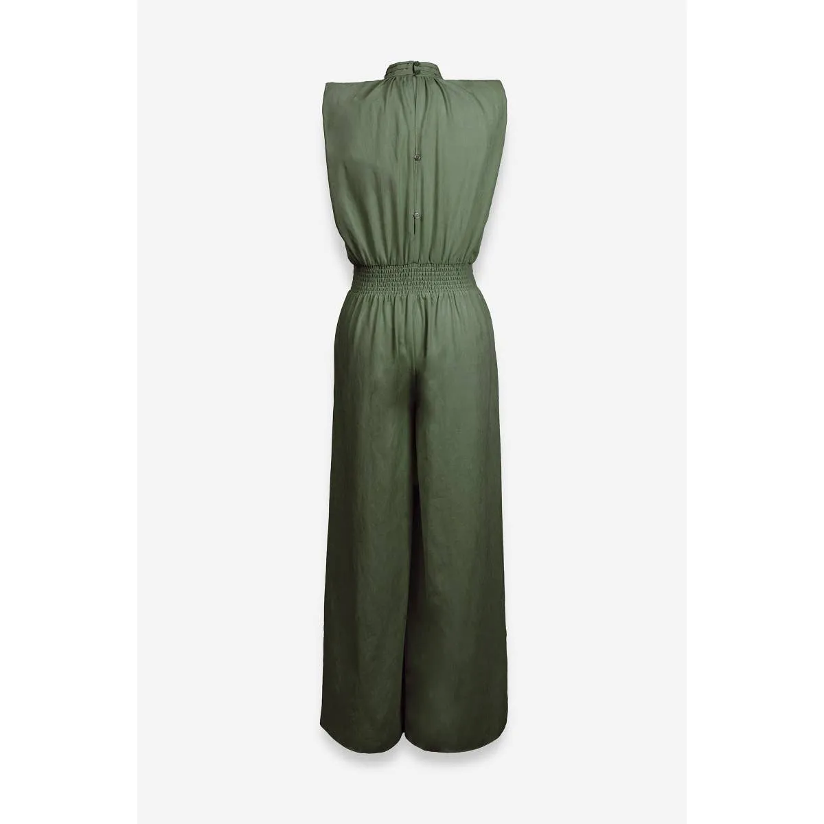 Olive High Neck Cinched Waist Jumpsuit sold by The Dogwood Boutique product image thumbnail 2