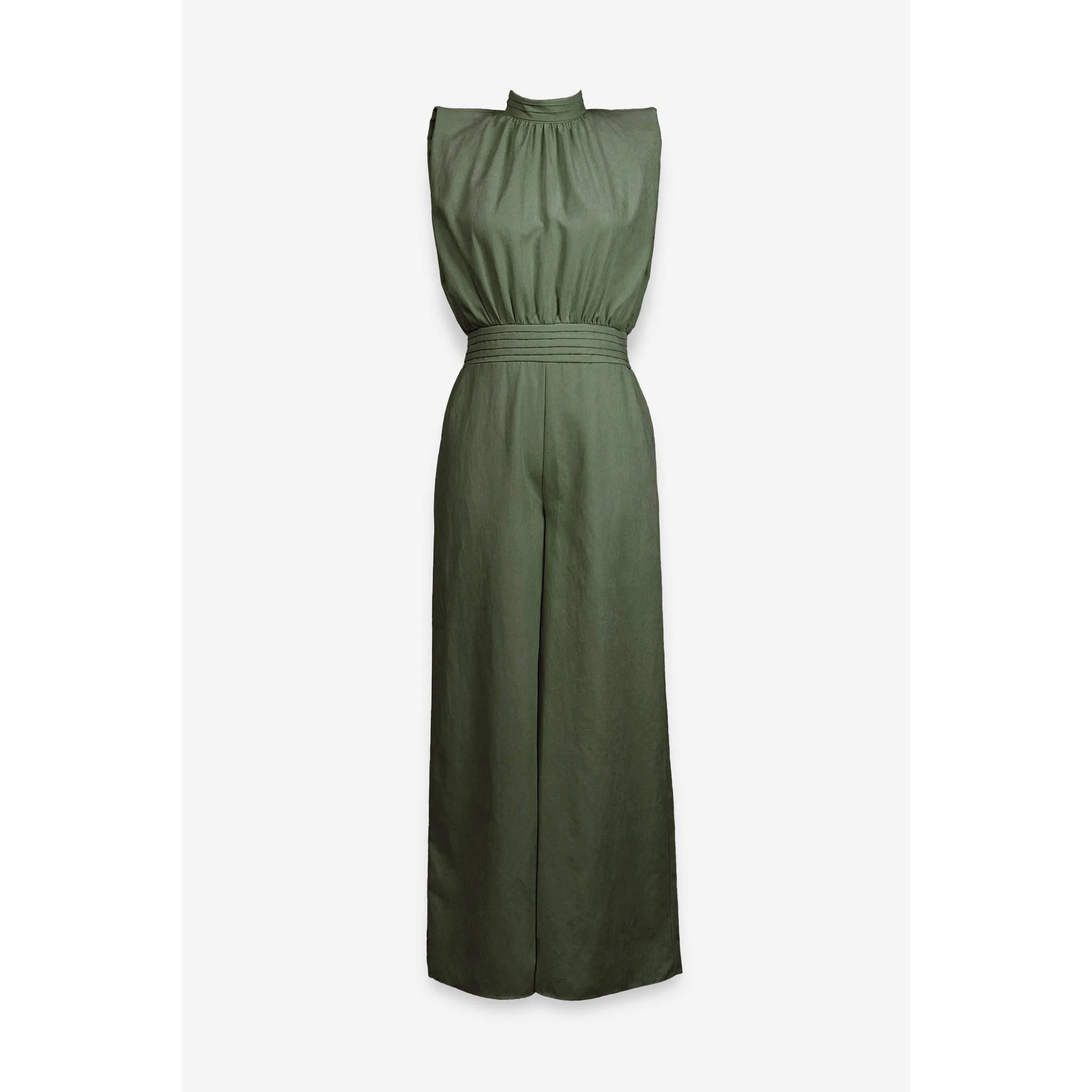 Olive High Neck Cinched Waist Jumpsuit sold by The Dogwood Boutique product image thumbnail 3