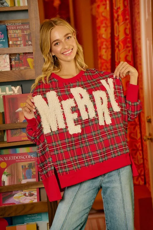 Christmas Plaid MERRY sweatshirt sold by The Dogwood Boutique product image thumbnail 2