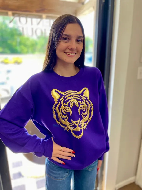 Tigers Metallic Puff Sweatshirt sold by The Dogwood Boutique