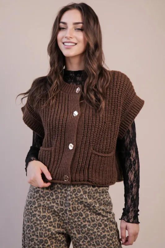 Brown Oversized Button Down Knit Sweater Top sold by The Dogwood Boutique
