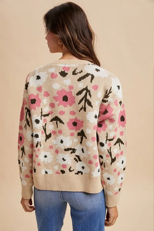 Boucle Flower Pattern Sweater Cardigan sold by The Dogwood Boutique product image thumbnail 2