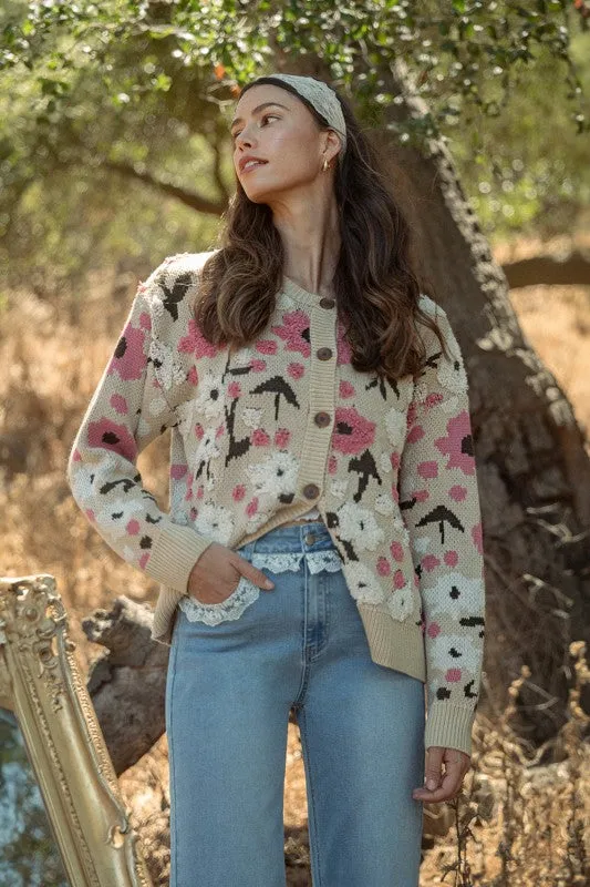 Boucle Flower Pattern Sweater Cardigan sold by The Dogwood Boutique product image thumbnail 3
