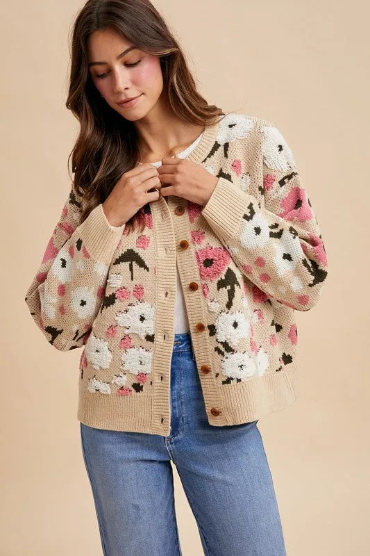 Boucle Flower Pattern Sweater Cardigan sold by The Dogwood Boutique