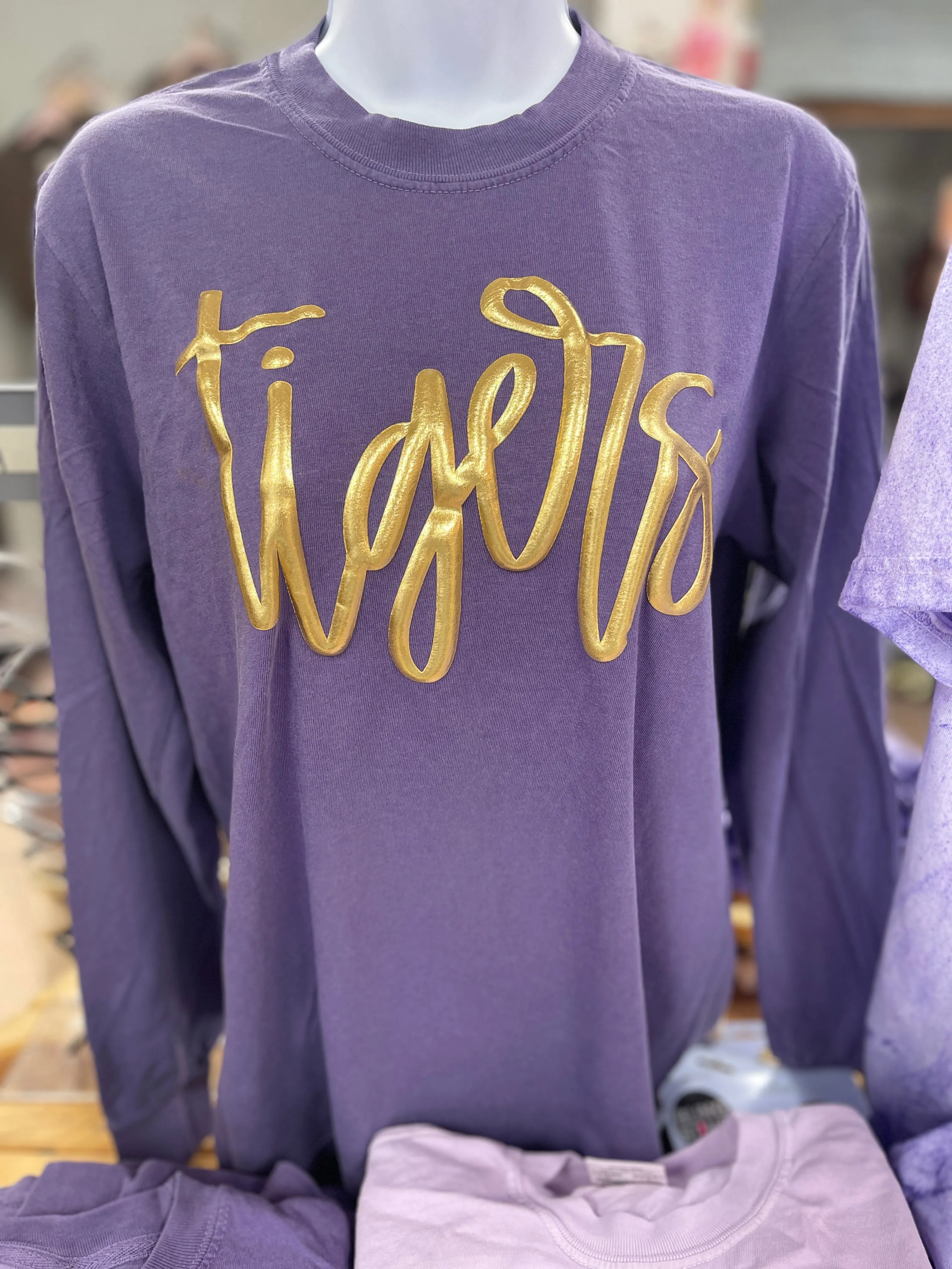 Metallic Gold Tigers Puff Long Sleeve Tee sold by The Dogwood Boutique