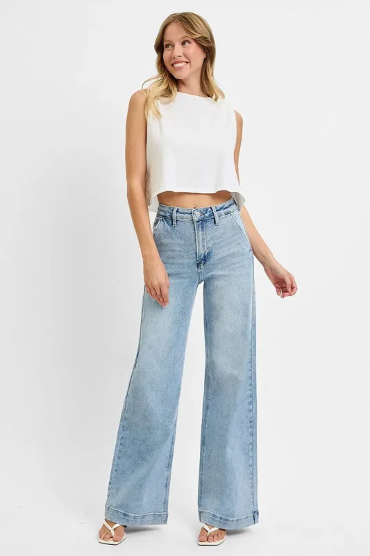 Risen High Rise Wide Leg Slanted Pocket Jeans sold by The Dogwood Boutique