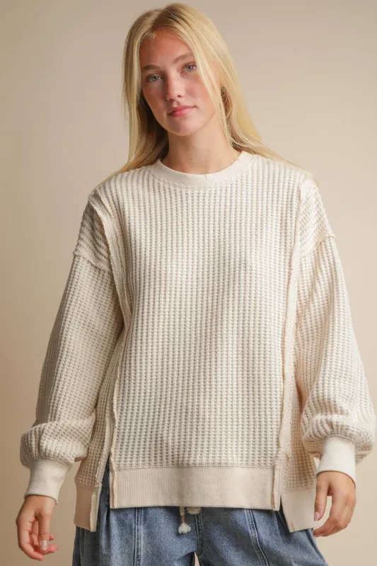 Cream Oversized Waffle Knit Casual Top sold by The Dogwood Boutique