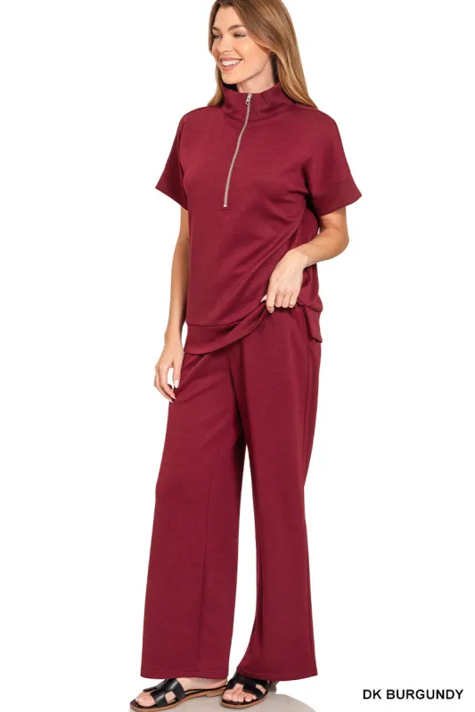 Scuba High Neck Half Zip Top & Pants Set sold by The Dogwood Boutique