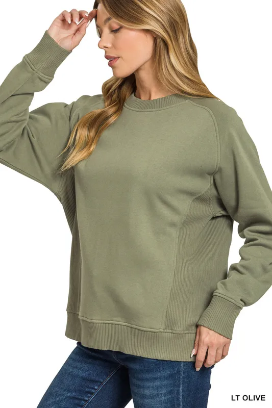 Fleece Round Neck Ribbed Side Sweatshirt sold by The Dogwood Boutique