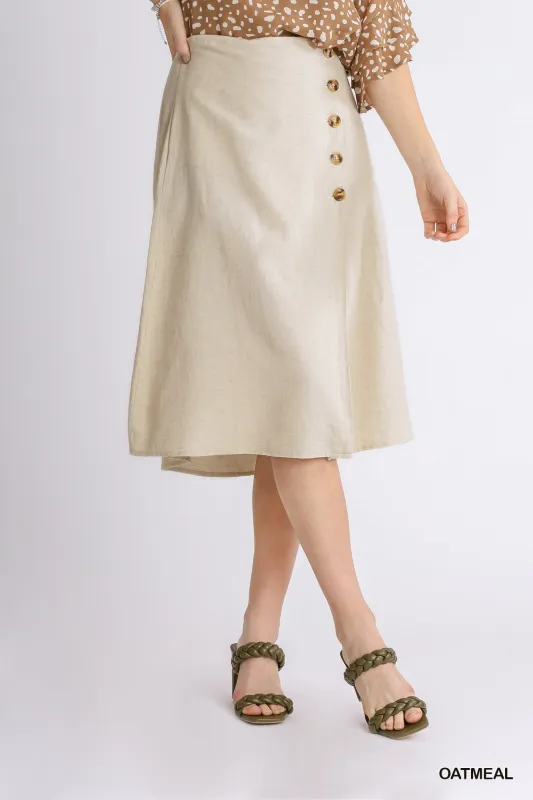 Linen Blend Midi Wrap Skirt with Buttons sold by The Dogwood Boutique