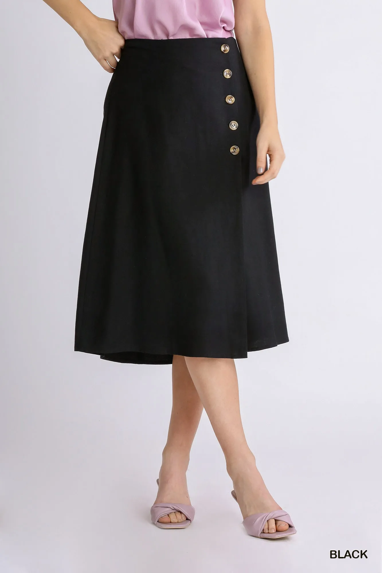 Linen Blend Midi Wrap Skirt with Buttons sold by The Dogwood Boutique product image thumbnail 2