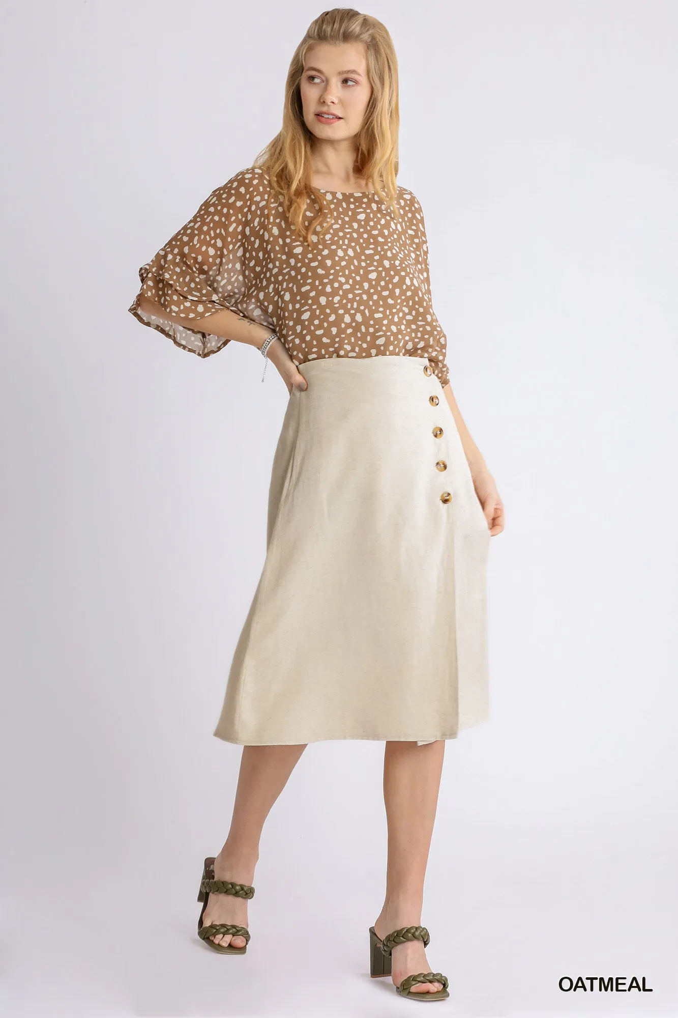 Linen Blend Midi Wrap Skirt with Buttons sold by The Dogwood Boutique product image thumbnail 5