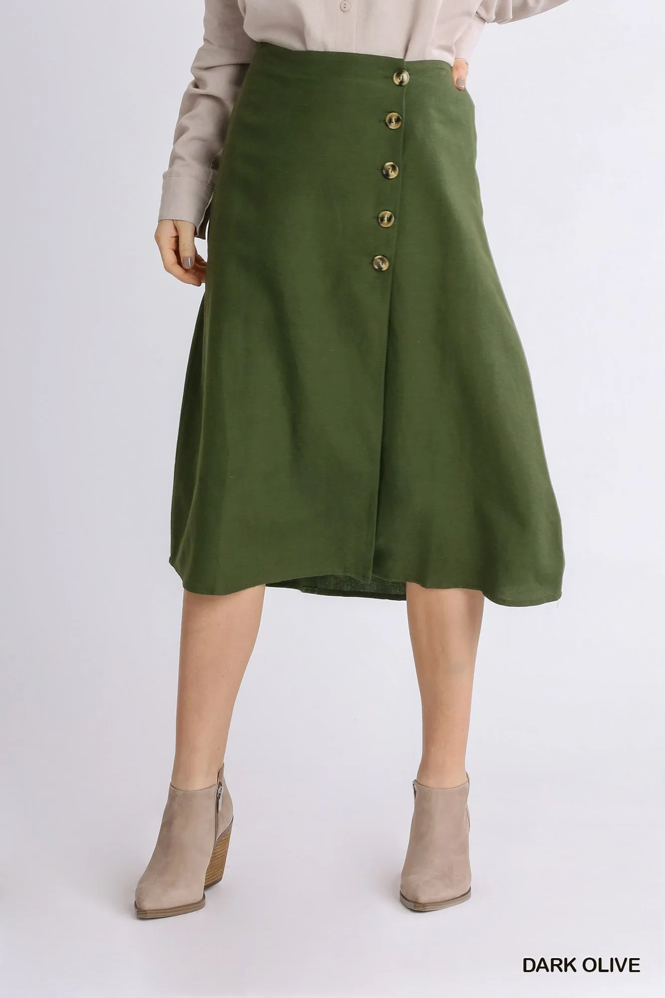 Linen Blend Midi Wrap Skirt with Buttons sold by The Dogwood Boutique product image thumbnail 3