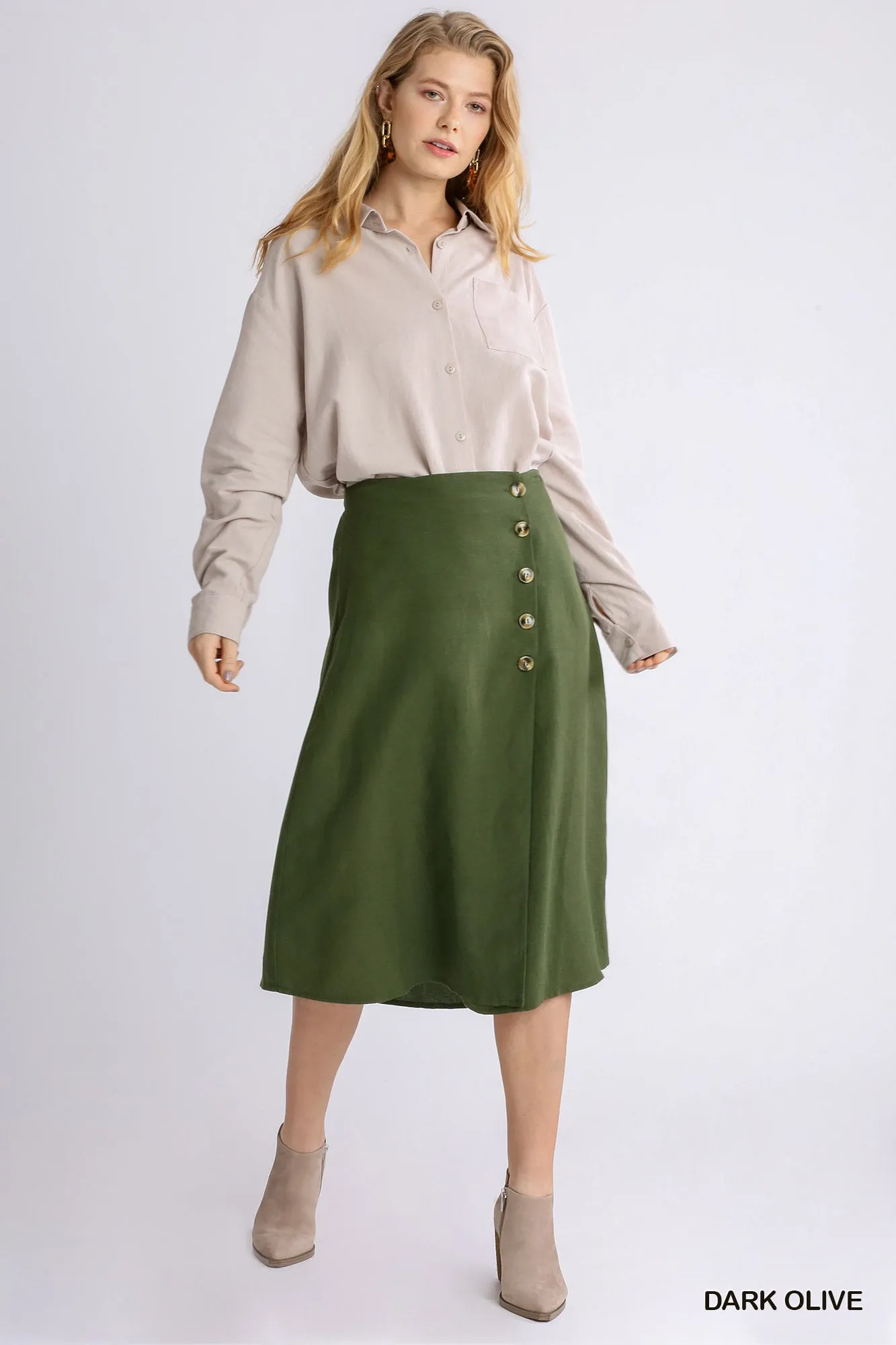 Linen Blend Midi Wrap Skirt with Buttons sold by The Dogwood Boutique product image thumbnail 4