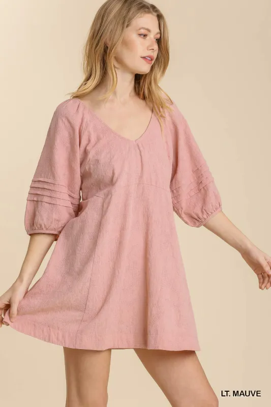 V Neck Pleat Detail Puff Sleeve Tie Back Dress sold by The Dogwood Boutique