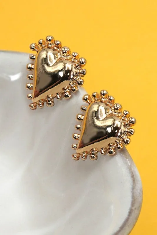 Spike Edge Gold Heart Stud Earrings sold by The Dogwood Boutique
