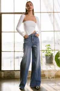 HIGH RISE CENTER LINE WIDE JEANS sold by The Dogwood Boutique