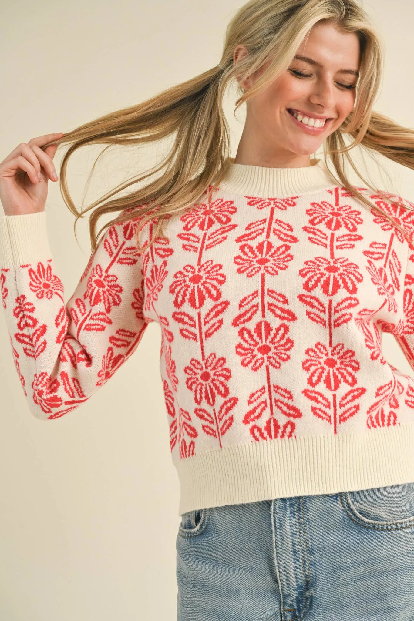 Floral Pattern Knit Sweater sold by The Dogwood Boutique product image thumbnail 4