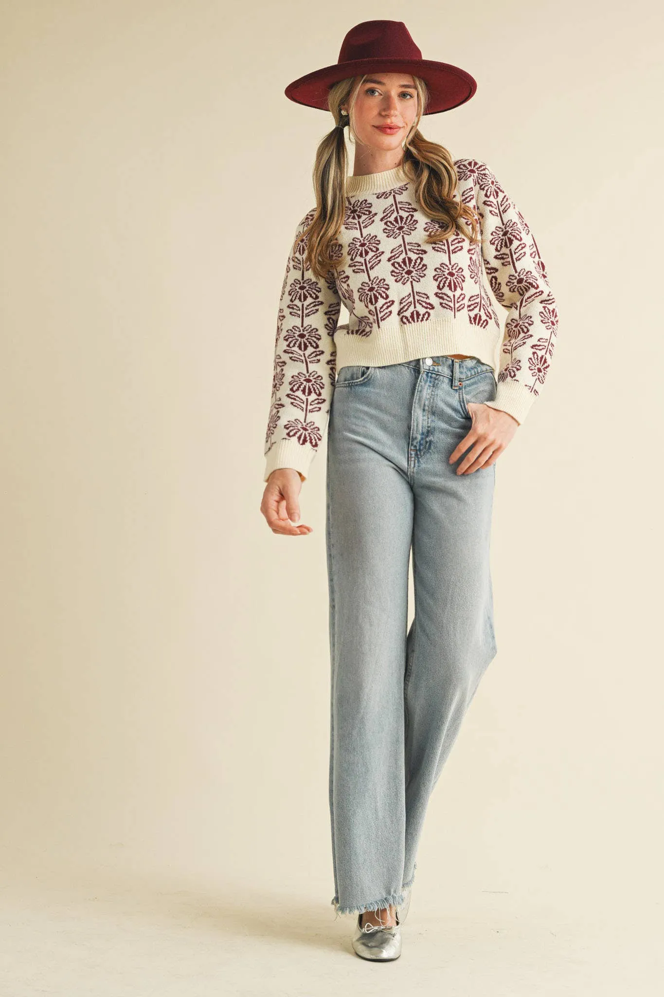 Floral Pattern Knit Sweater sold by The Dogwood Boutique product image thumbnail 5