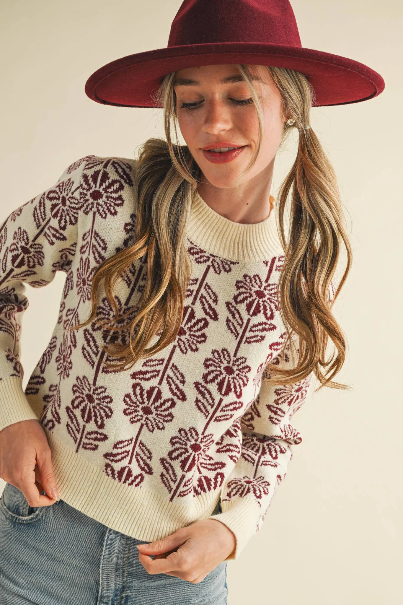 Floral Pattern Knit Sweater sold by The Dogwood Boutique