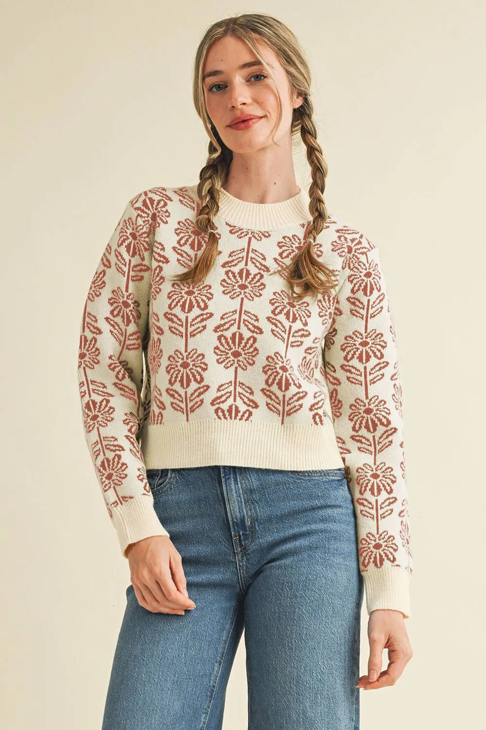 Floral Pattern Knit Sweater sold by The Dogwood Boutique product image thumbnail 3