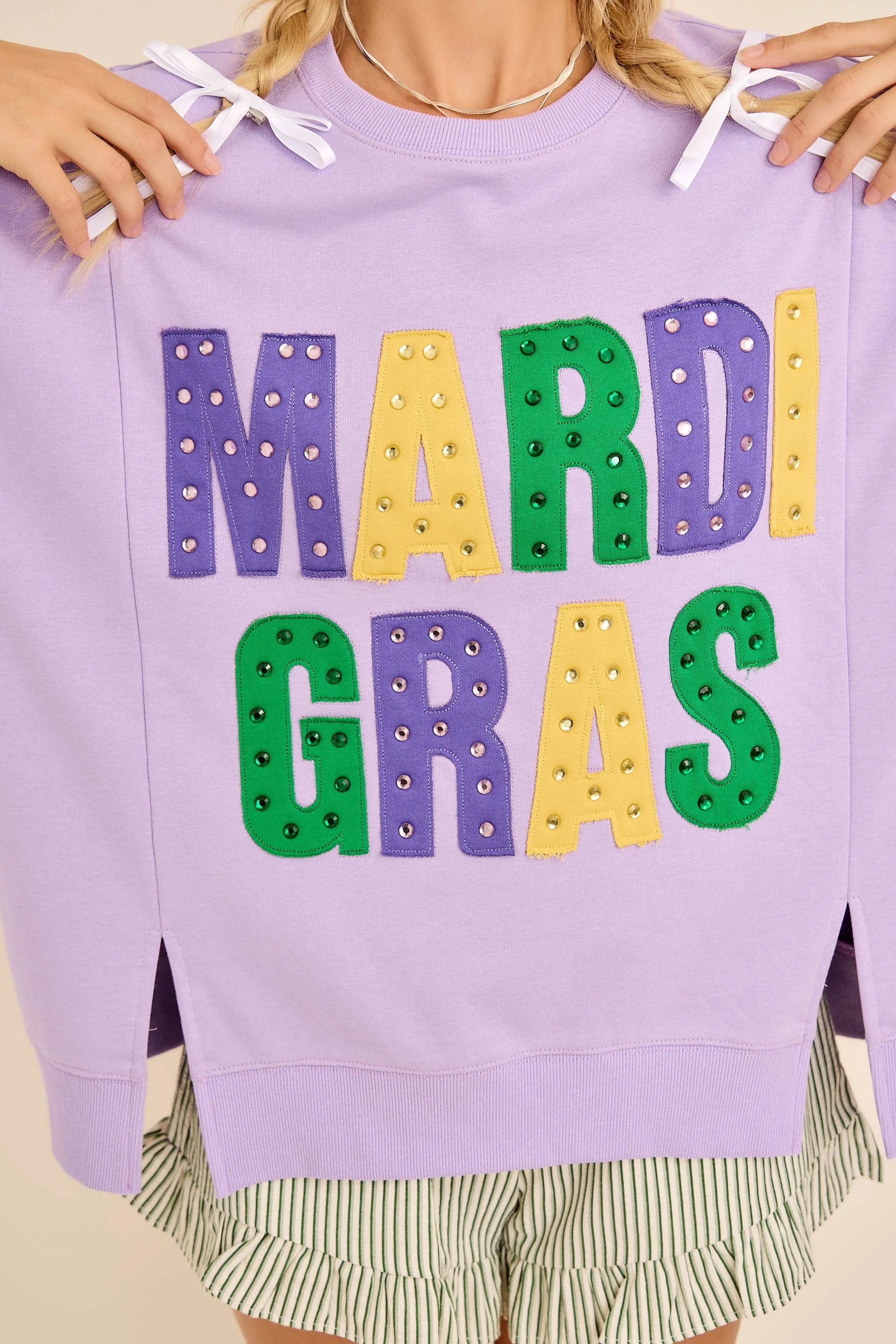 Mardi Gras Oversized Graphic Tee with Stud Details sold by The Dogwood Boutique product image thumbnail 3