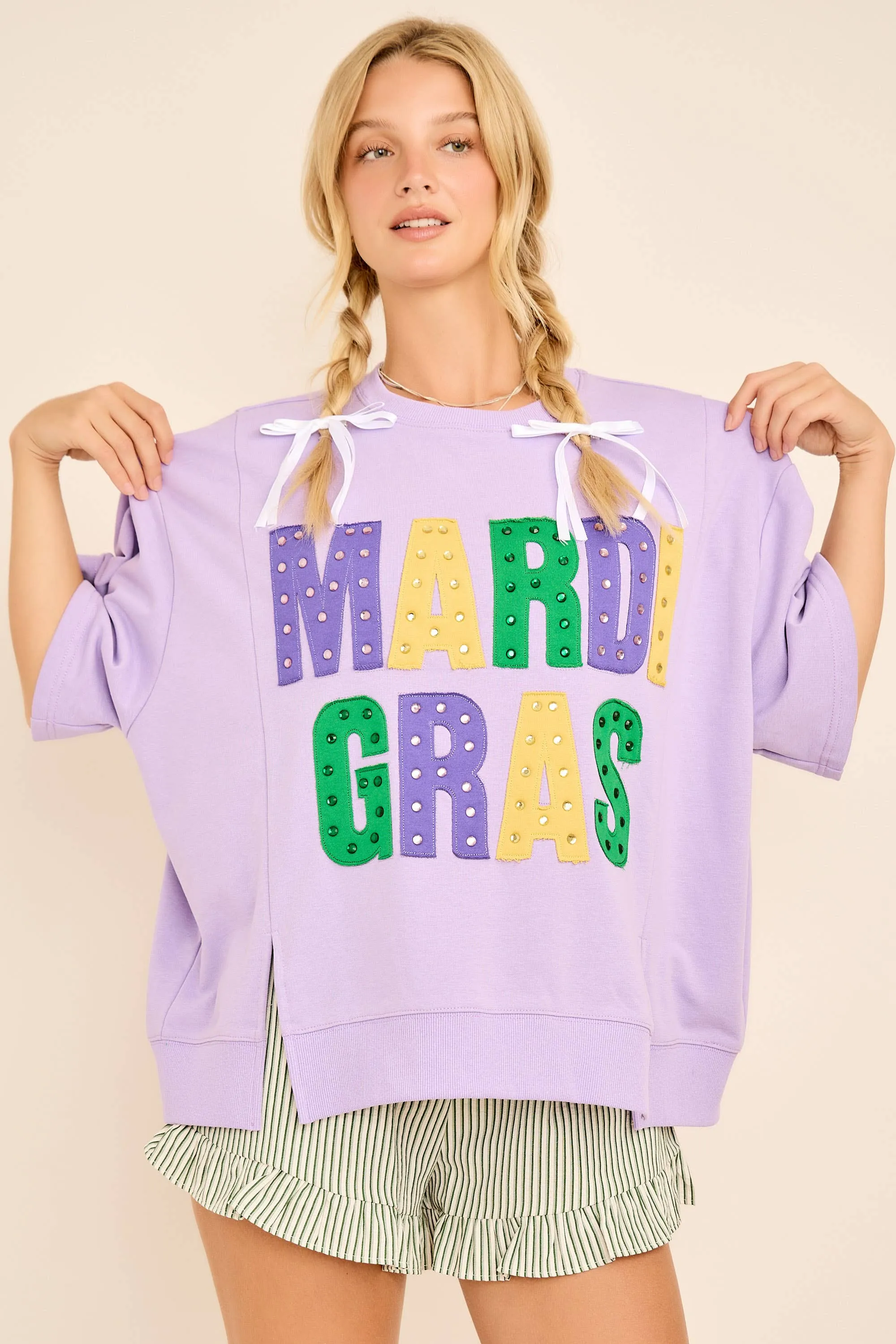 Mardi Gras Oversized Graphic Tee with Stud Details sold by The Dogwood Boutique product image thumbnail 4