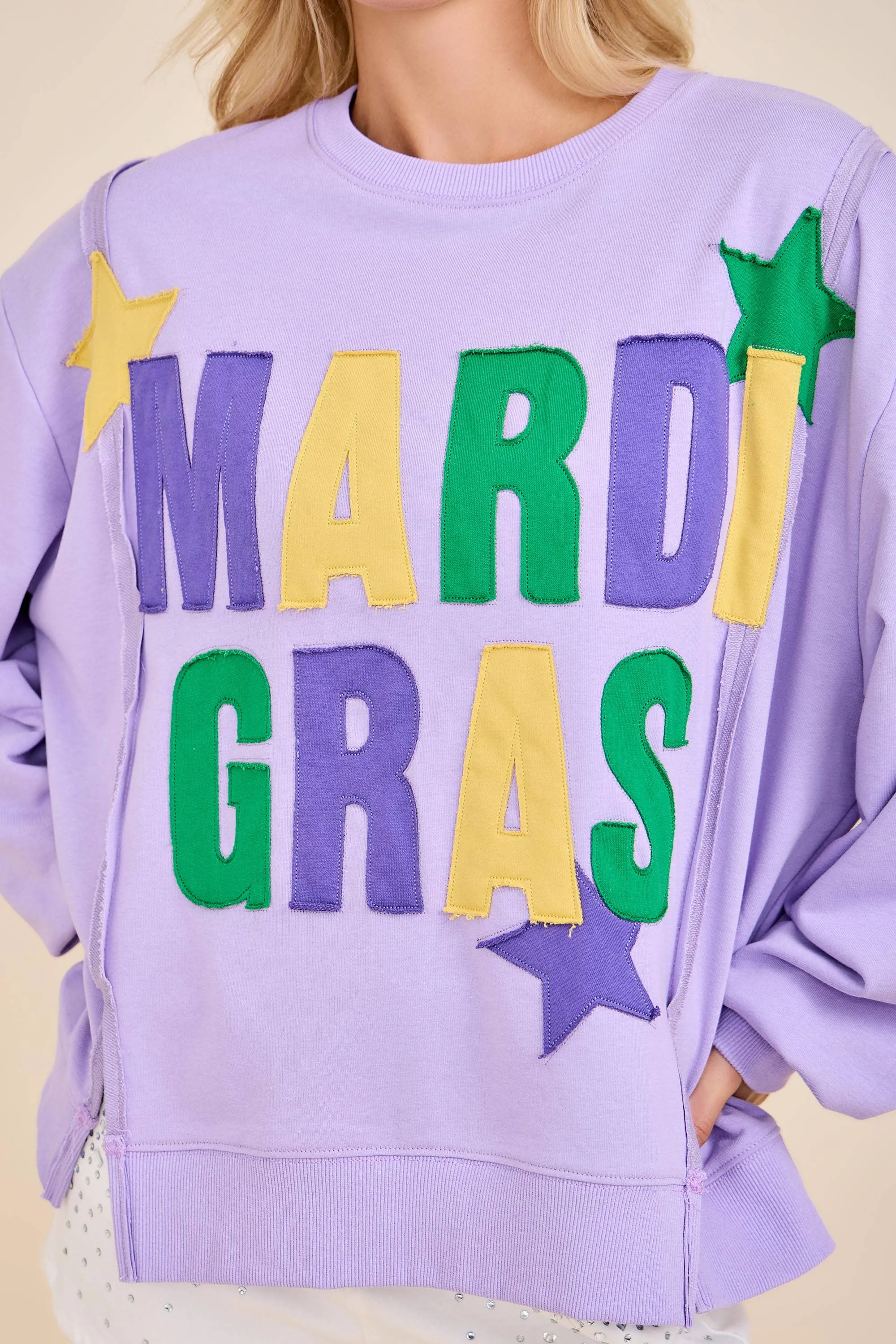 Mardi Gras Patchwork Sweatshirt – Bold Festive Pullover sold by The Dogwood Boutique product image thumbnail 3