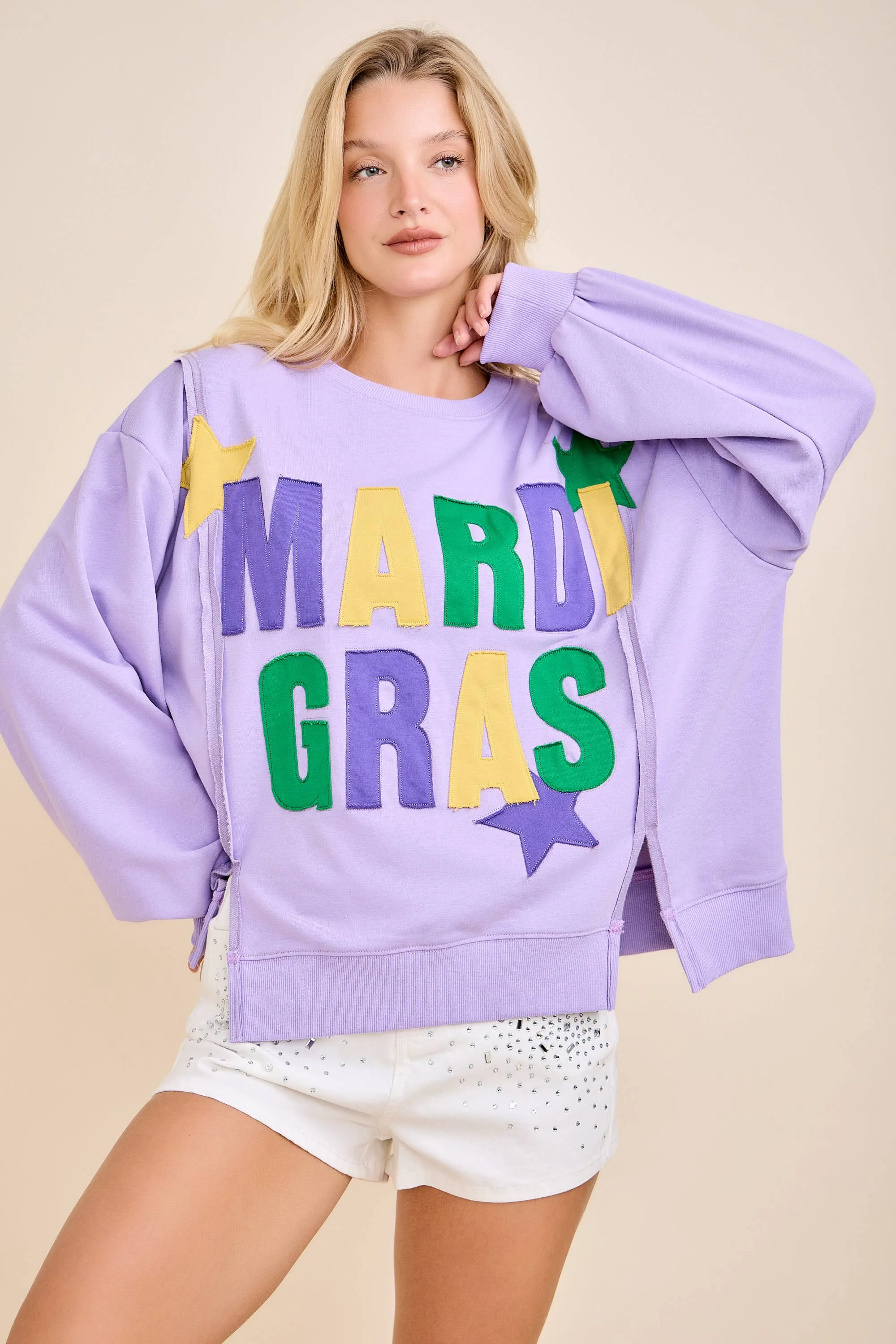 Mardi Gras Patchwork Sweatshirt – Bold Festive Pullover sold by The Dogwood Boutique product image thumbnail 4
