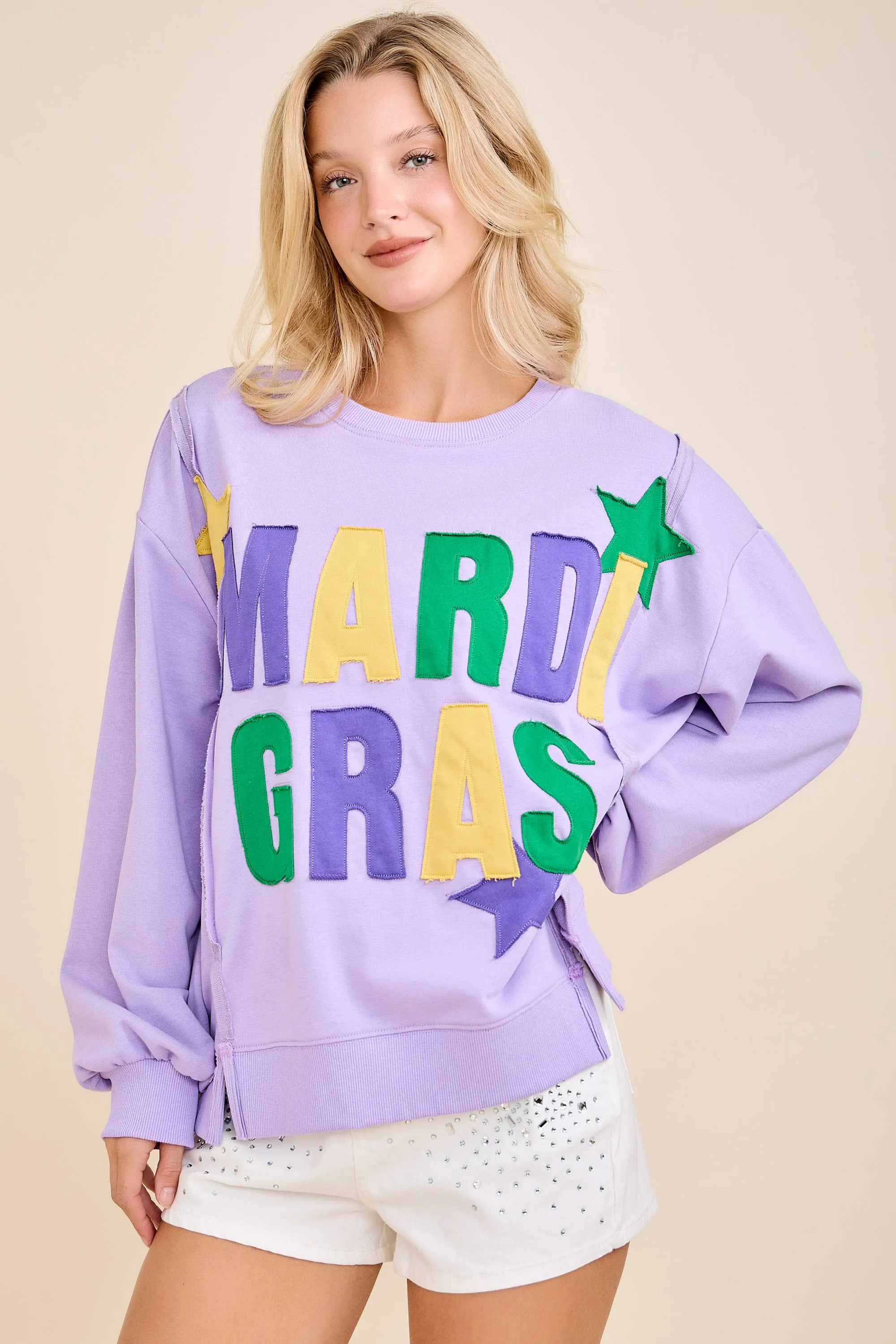 Mardi Gras Patchwork Sweatshirt – Bold Festive Pullover sold by The Dogwood Boutique product image thumbnail 5