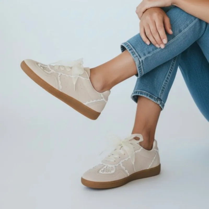 Beige Lace Detail Sneakers sold by The Dogwood Boutique