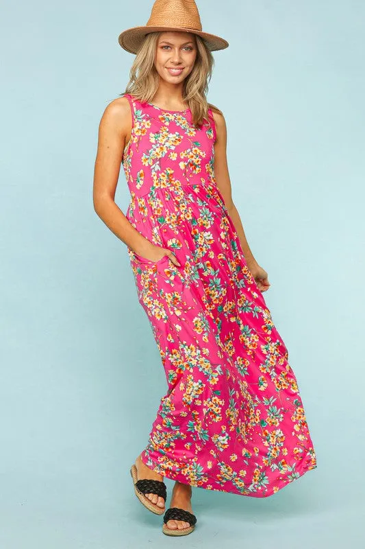 FLORAL FIT AND FLARE MAXI WITH SIDE POCKETS sold by The Dogwood Boutique product image thumbnail 2