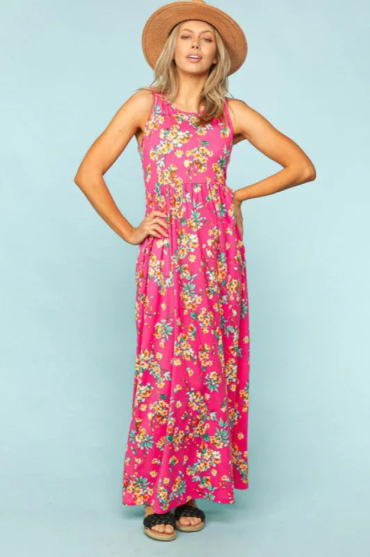 FLORAL FIT AND FLARE MAXI WITH SIDE POCKETS sold by The Dogwood Boutique