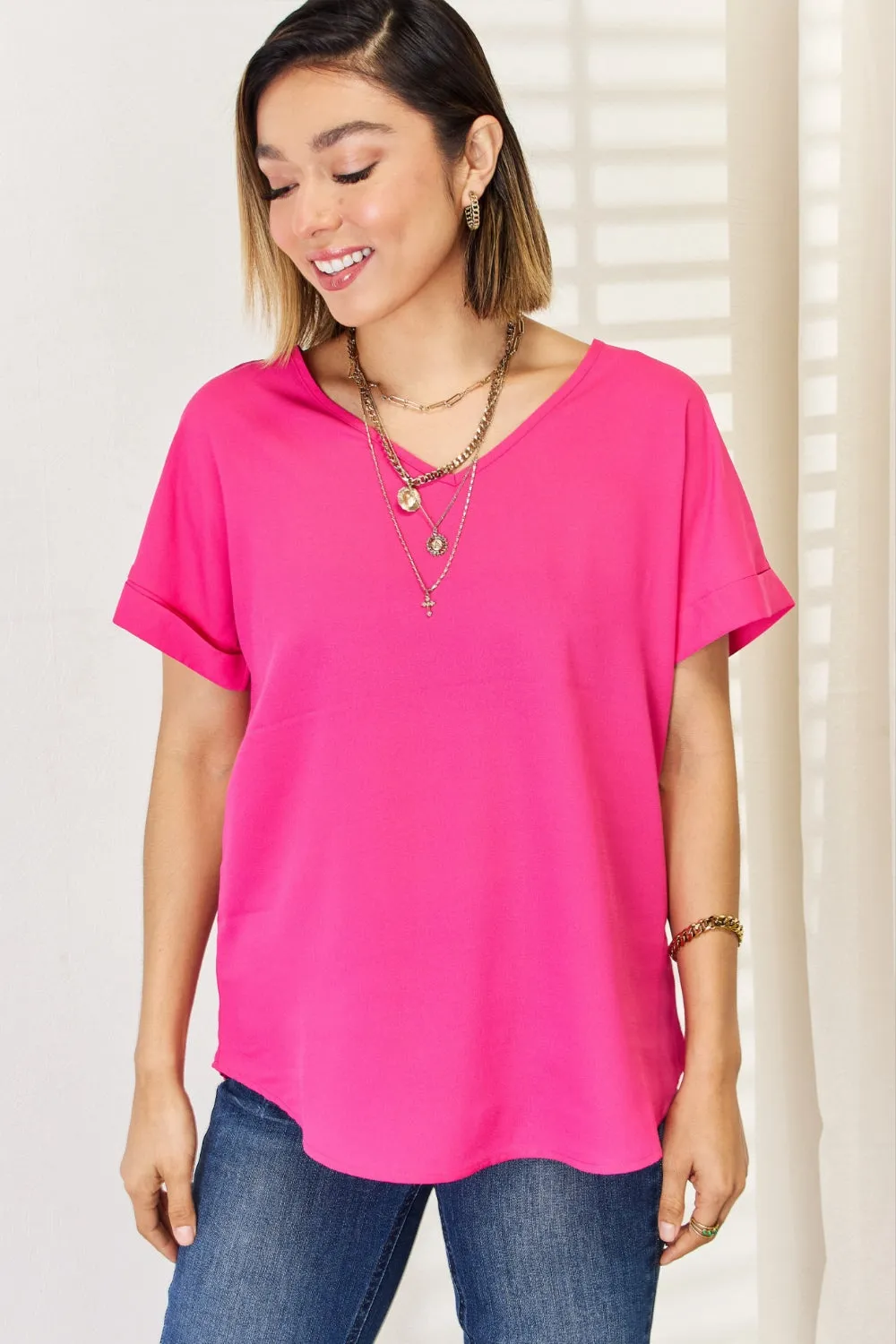 Zenana V-Neck Rolled Short Sleeve T-Shirt sold by The Dogwood Boutique product image thumbnail 4