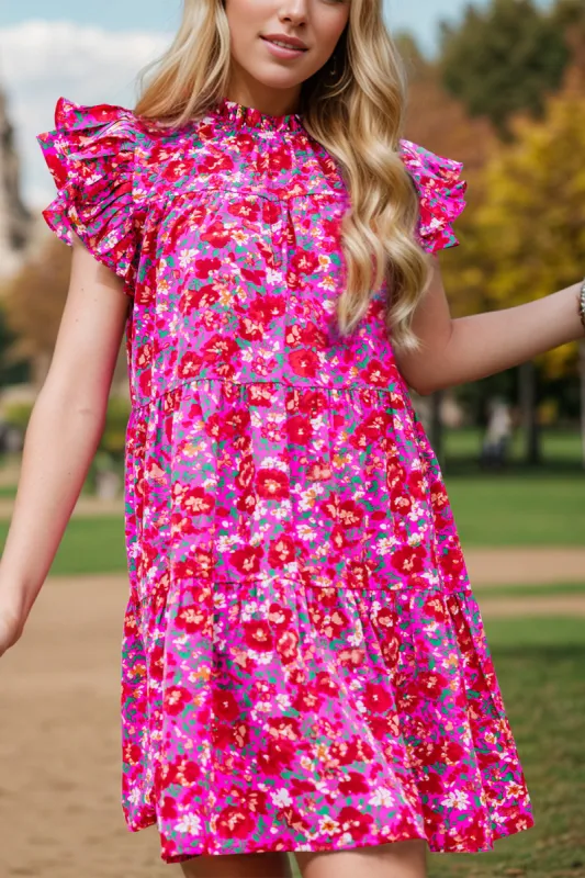 Ruffled Printed Cap Sleeve Mini Dress sold by The Dogwood Boutique
