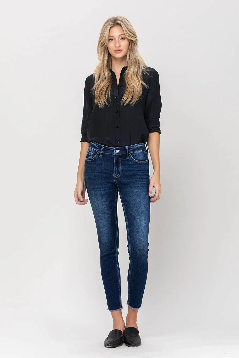 Amber MID RISE RAW HEM CROP SKINNY sold by The Dogwood Boutique