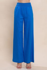 Blue Smocked Waist Linen Pants sold by The Dogwood Boutique