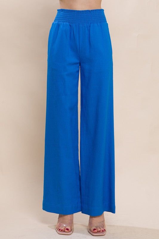 Blue Smocked Waist Linen Pants sold by The Dogwood Boutique product image thumbnail 2