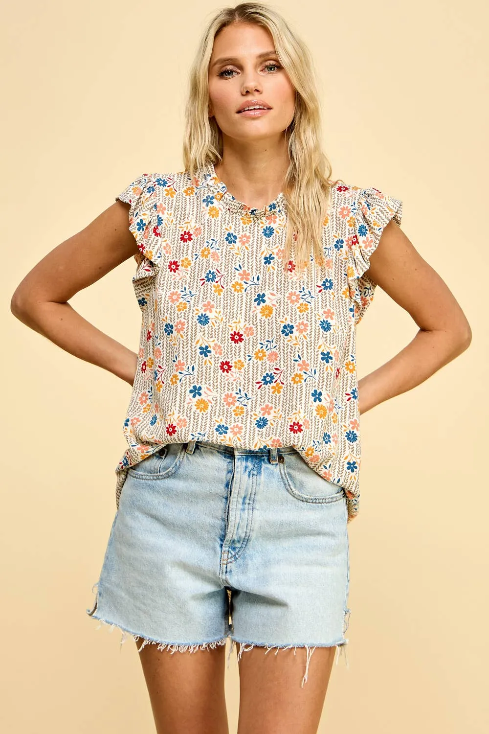 Floral Printed Top with Ruffled Neck sold by The Dogwood Boutique product image thumbnail 3