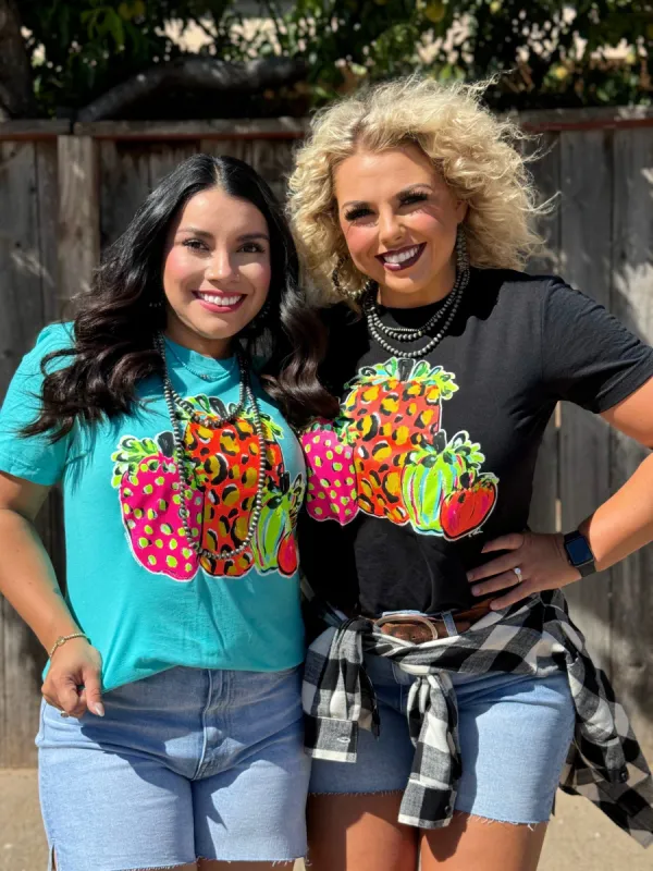 Callie Ann Stelter Neon Pumpkins Tee sold by The Dogwood Boutique