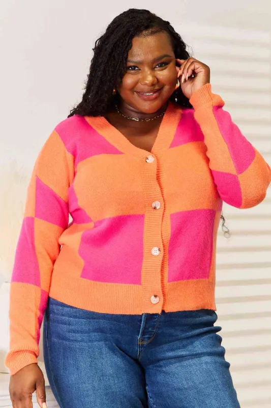 Woven Right Checkered V-Neck Dropped Shoulder Cardigan sold by The Dogwood Boutique