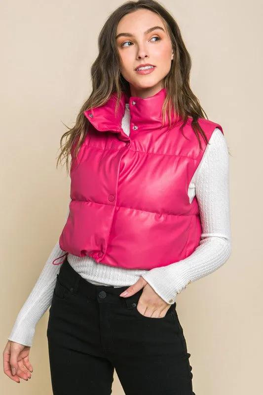 PU Faux Leather puffer West With Snap Button sold by The Dogwood Boutique
