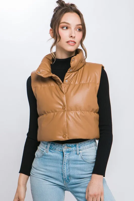 PU Faux Leather puffer West With Snap Button sold by The Dogwood Boutique product image thumbnail 2
