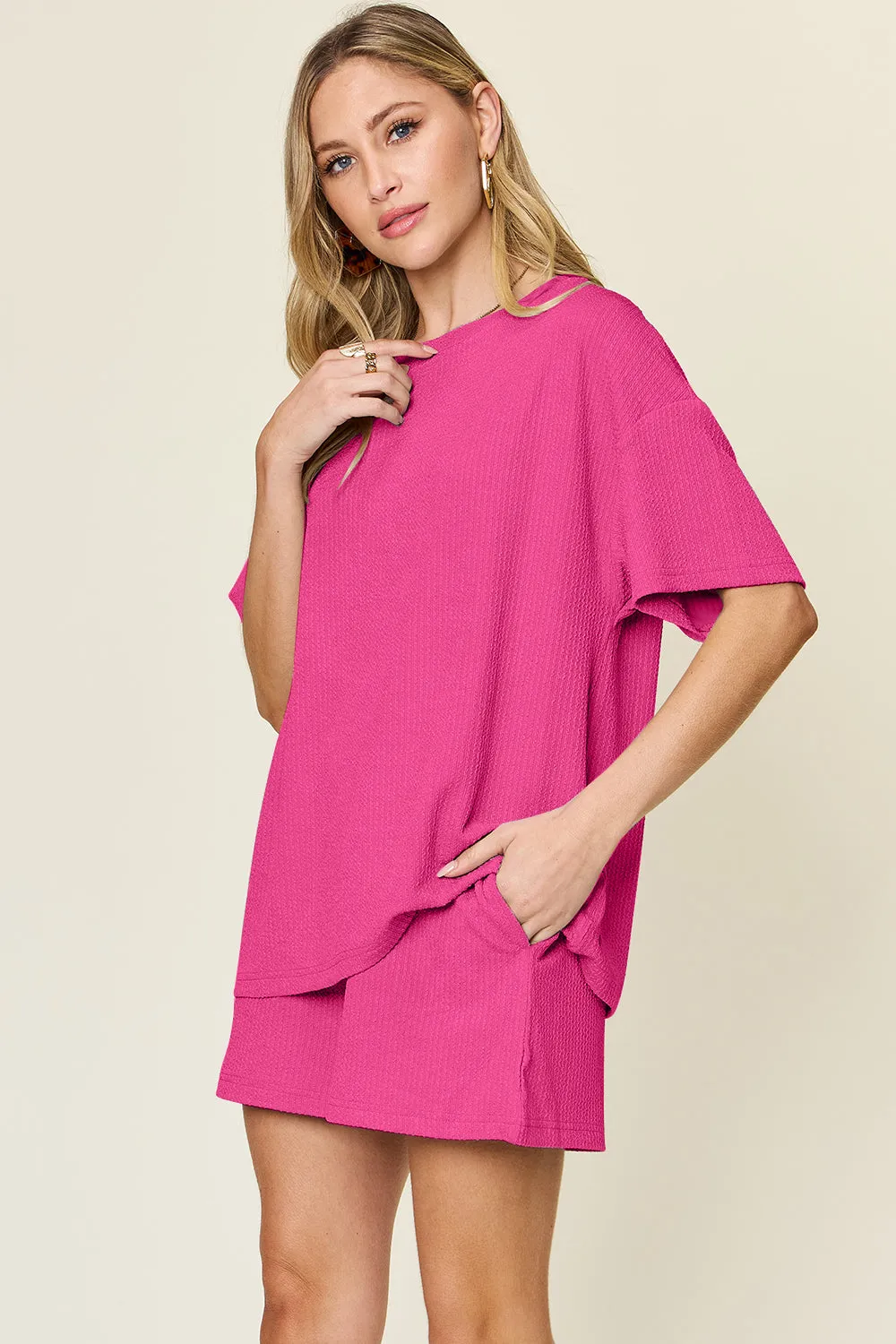 Double Take Full Size Round Neck Short Sleeve T-Shirt and Shorts Set sold by The Dogwood Boutique product image thumbnail 2