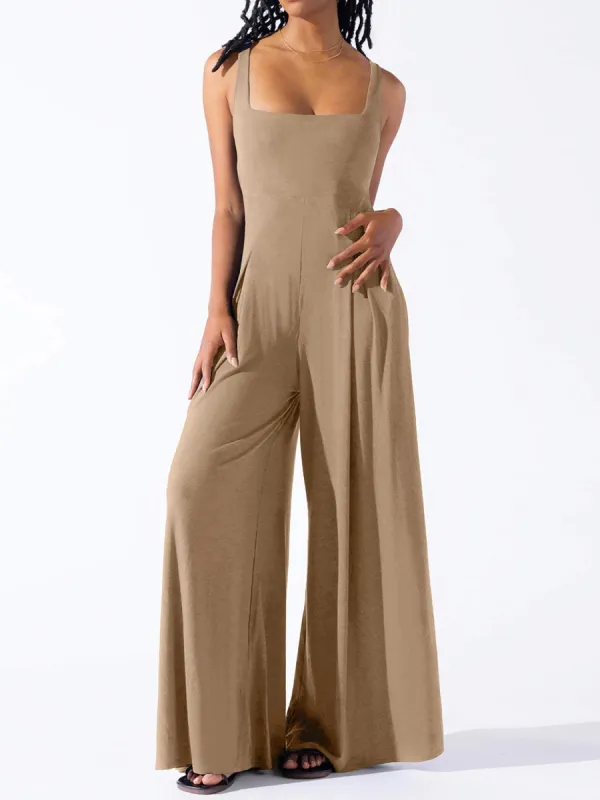 Square Neck Wide Strap Jumpsuit sold by The Dogwood Boutique
