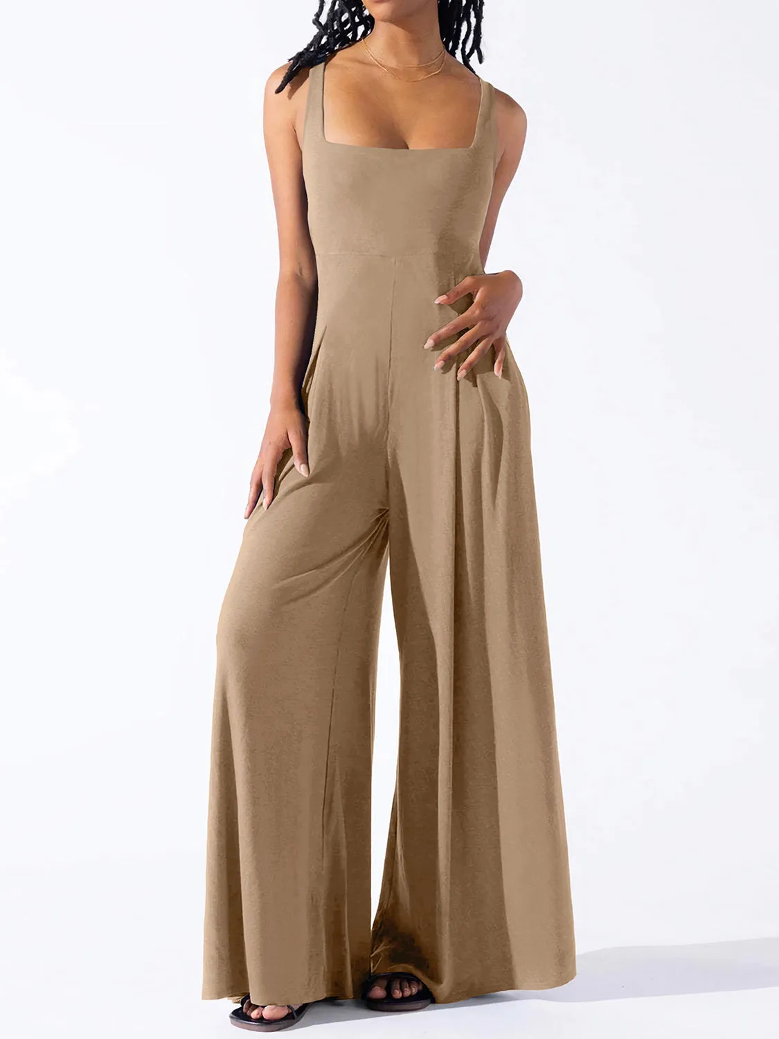 Square Neck Wide Strap Jumpsuit sold by The Dogwood Boutique