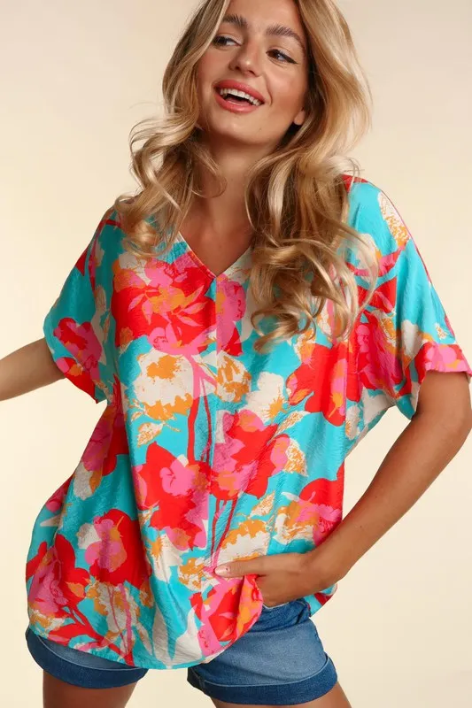 DROP SHOULDER DOLMAN BANDED FLORAL WOVEN TOP sold by The Dogwood Boutique product image thumbnail 3